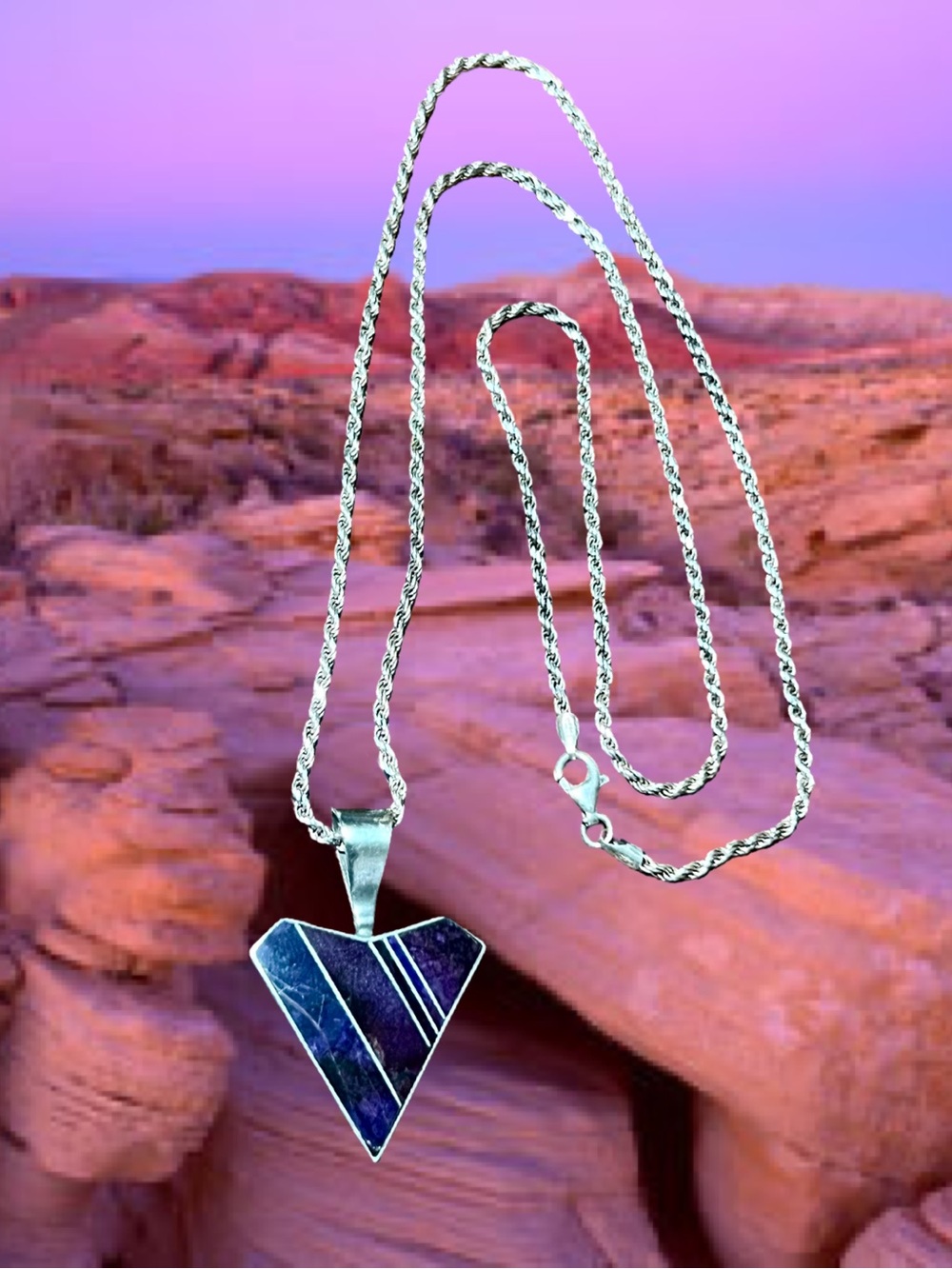 Rare Ray Tracey Knifewing Segura Sugilite Inlay Sterling Necklace 23”
